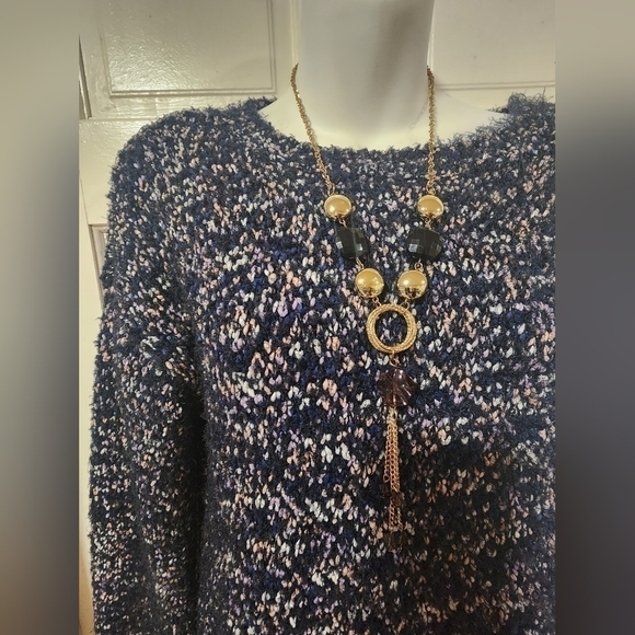 89th Madison Sweater Women's Medium M Acrylic Crew Neck Pullover Blue Multicolor - Picture 4 of 13